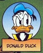 Donald dessiné par Don Rosa dans l'arbre généalogique des familles McPicsou, Duck et Écoutum.