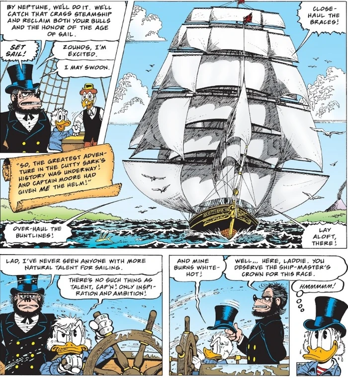 Le Cutty Sark partant à la chasse du vapeur du Sultan avec Picsou comme capitaine.