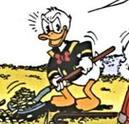 Donald prenant une pelleté de pièces.