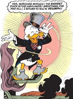 Picsou arrivant en Écosse