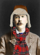 Arthur Conan Doyle warming up in preparation for a Calgary winter wonderland.