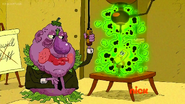 Dr. Eggplant Face vaporizes a Tubey Dude figurine.