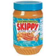 A jar of Skippy peanut butter in real life