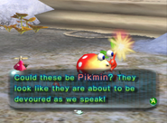 Dwarf Bulborb being attacked by Pikmin, all in the same spot.