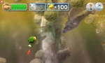A Swooping Snitchbug carrying a Pikmin off screen.