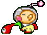 A sprite of Captain Olimar plucking a Red Pikmin.