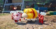 An image at one of the bases, where Oatchi and the Red Pikmin are seen.