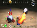 A Fiery Blowhog spewing fire at Red Pikmin in the Forest Navel.