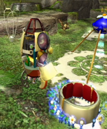 The Massage Machine being collected by the S.S. Dolphin in Pikmin