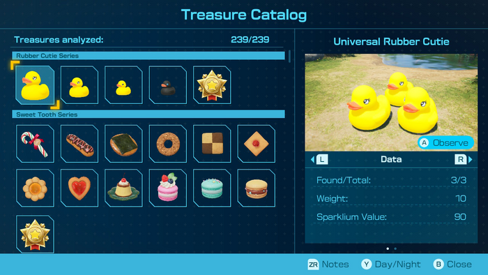 The treasure catalog with all 239 treasures.