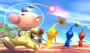 Blue Pikmin, along with Red and Yellow Pikmin, with Olimar in Super Smash Bros. for Wii U