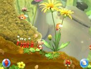 Two Sparrowheads approaching Olimar and his Pikmin in Sector 1-C; Mushroom Valley.