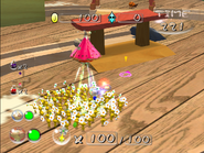 Yellow Pikmin following the player in Challenge Mode (Pikmin 2).