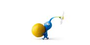 A blue pikmin carrying a small fruit.