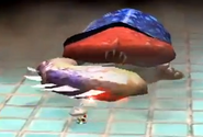 Olimar in front of the Segmented Crawbster.