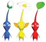 Three stages of Pikmin In Red, Yellow, and Blue Pikmin