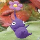 A close-up of a purple Pikmin as seen on the original Pikmin 2 box art