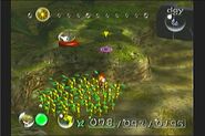 The Whimsical Radar, near a group of Yellow Pikmin, in Pikmin