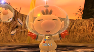 Captain Olimar, as seen in the ending of Pikmin 3, including the new whistle which is built into the helmet, like the other Characters. Notice Louie in the background, still tie up.