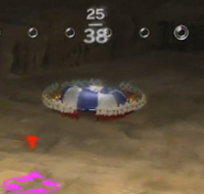 Some Pikmin carrying the Space Float in Pikmin