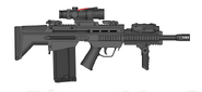 The BBR-762 with a Trijicon ACOG TA31, FVG5 foregrip and an AN/PEQ-15.