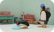 Pingu taking care of the carpenter's egg