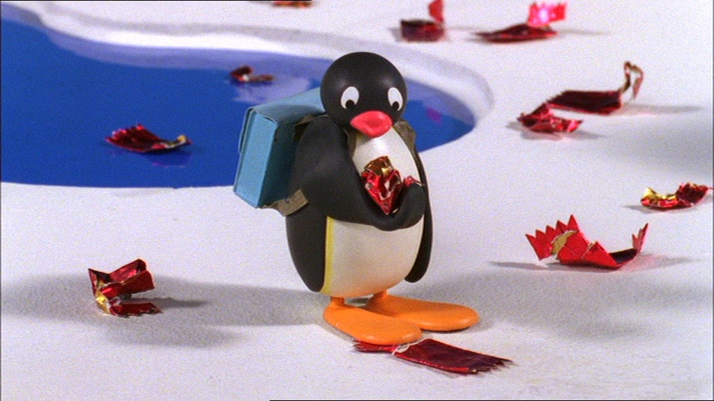 As Pingu walks happily back home from school, he sees a market stall filled...