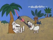 Pink panther and big nose's dog fight over a shotgun