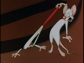 Pinky pulling Brain's nose as if to free him from the big object.