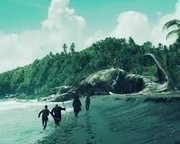 El cadáver del Kraken encontrado por Jack Sparrow, Hector Barbossa, Pintel y Ragetti
