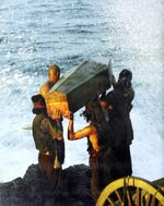 A  is tossed into the sea from the 