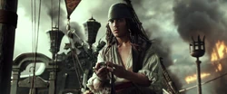 Young Jack the Sparrow holding his legendary compass prior to the defeat of Armando Salazar and the Silent Mary at the cursed waters of the Devil's Triangle.