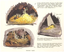 ' 1979 concept art for the   with rat eyes sparkling in the treasure cave.