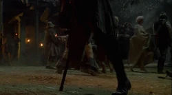 A peg leg being worn at Tortuga.