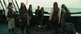 The crew of the Black Pearl after Jack Sparrow gives the order to abandon ship.