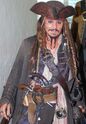 Johnny Depp in costume during a "school mutiny" in London.