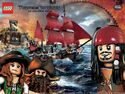 Blackbeard, Jack Sparrow, and Angelica on the teaser poster of LEGO Pirates of the Caribbean: The Video Game