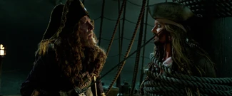Jack attempts to negotiate with Barbossa.