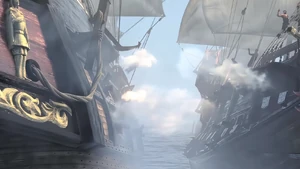 A battle between the  ship of the line and the pirate ship .