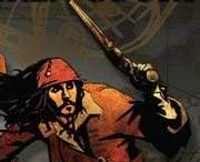 を手にシャドウ・ゴールドを探索するジャック・スパロウ