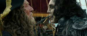 Barbossa and Salazar make a deal, in which the pirate hunter finds Jack Sparrow.