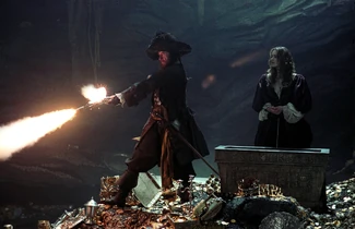 Barbossa shooting the still-cursed Pintel.