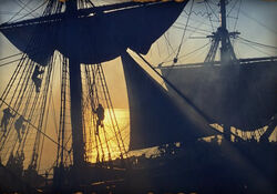 Sailors climbing the ratlines of the 