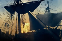 Sailors climbing the ratlines of the 