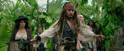 Jack Sparrow holds a machete.