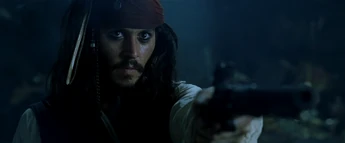 Jack having shot Barbossa with his pistol.