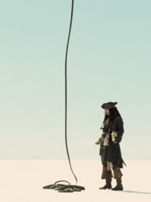 A rope hangs from the bow of the .