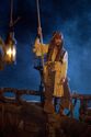 Captain Jack Sparrow (Johnny Depp) on the deck of Blackbeard’s (Ian McShane) flagship, the Queen Anne’s Revenge.