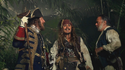 Johnny Depp(Jack Sparrow) with Geoffrey Rush(Barbossa) and Kevin McNally(Joshamee Gibbs)