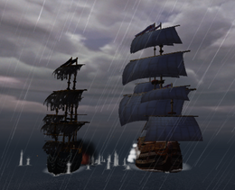 The Belette battling the Black Pearl.